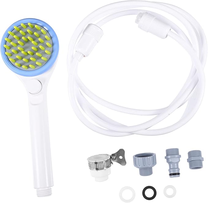 Portable Pet Shower Sprayer with Hose Abs Dog Bath Brush and Puppy Massage Tool for Comfortable Grooming Suitable for Long Hair Dogs and Cats