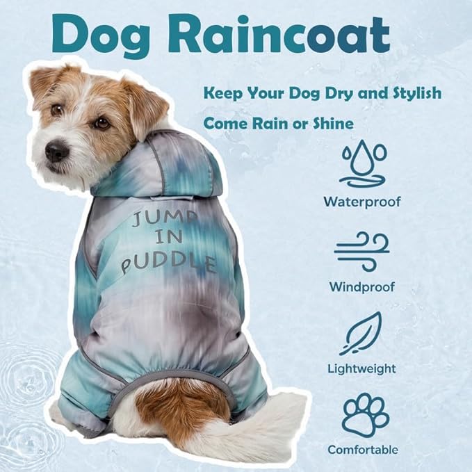 Dog Raincoat with Hood, Full Coverage Dog Rain Suit, Puppy Rain Jacket for Small Dogs Outdoor Use, Glacier Blue Size L