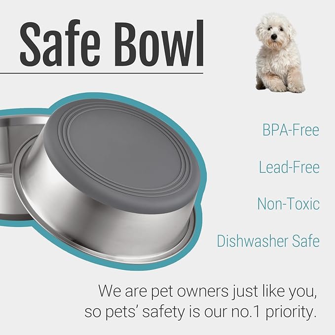 PEGGY11 Nonslip Stainless Steel Dog Bowls, 3.8 US Cup, 2 Count