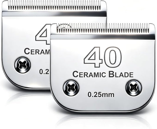 2Pack #40 Dog Grooming Clipper Replacement Blades - Compatible with Andis/Wahl/Oster, Detachable Ceramic & Stainless Steel Blade, Size 40, Cut Length 1/100" (0.25mm)