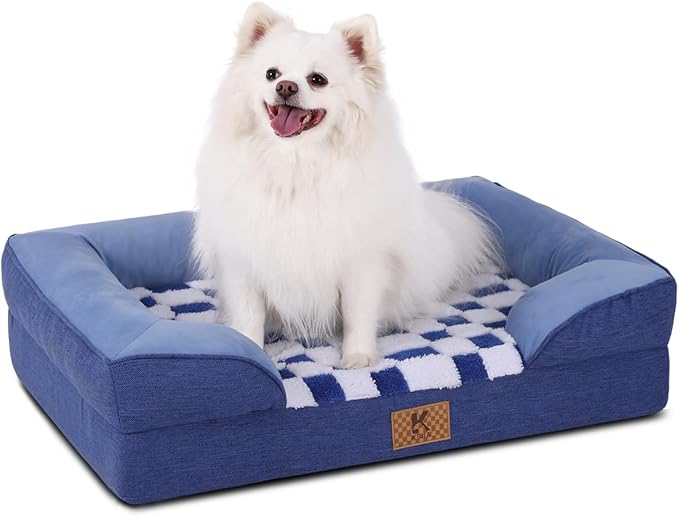 KSIIA Waterproof Dog Bed Orthopedic for XL Senior Dog Couch with Sides, Extra Thick Supportive Pet Bed Sofa with Soft Plush Cover and Non-Slip Bottom, 48 x 35 Inch, Blue
