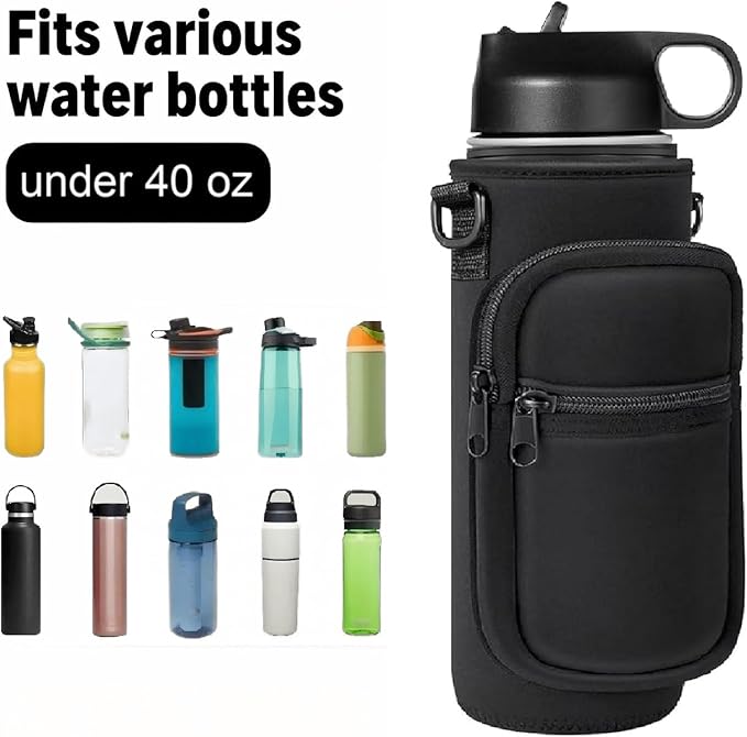 Water Bottle Holder with Strap, Insulated Crossbody Sling Bag, Carrier with Phone Pocket for Walking Hiking Camping Fishing