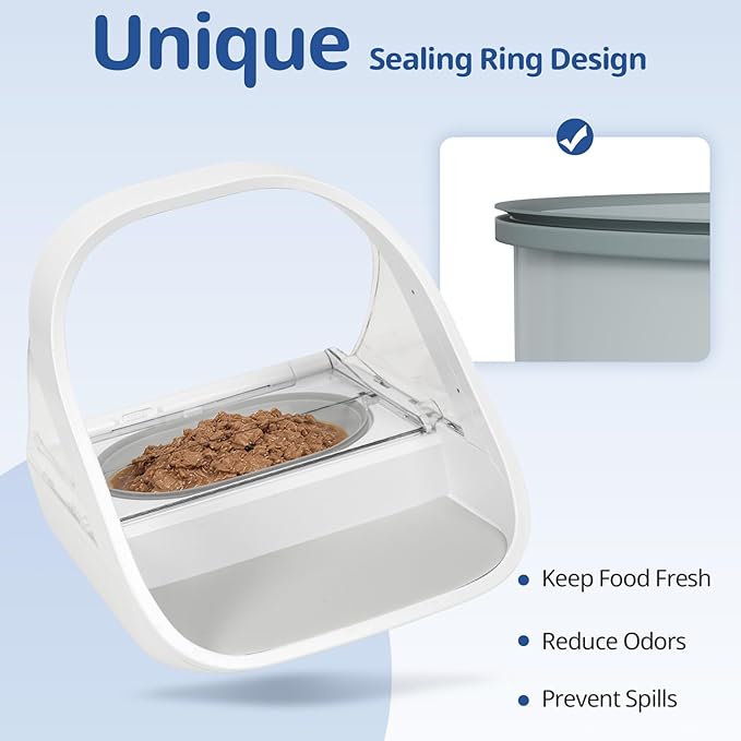 2-Pack Plastic Cat Bowls + 1 Feeding Mat, Specially Designed for Automatic Microchip cat feeders Upgraded Rubber Sealing Ring Design, Durable, Safe for Hands and Pets During Cleaning