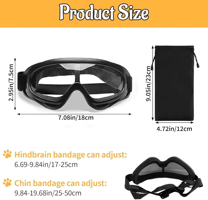 2 PCS Dog Goggles, Dog Sunglasses for Medium & Large Breed, Anti-UV Eye Protection Pet Glasses for Outdoor Hiking (Silver and Clear)