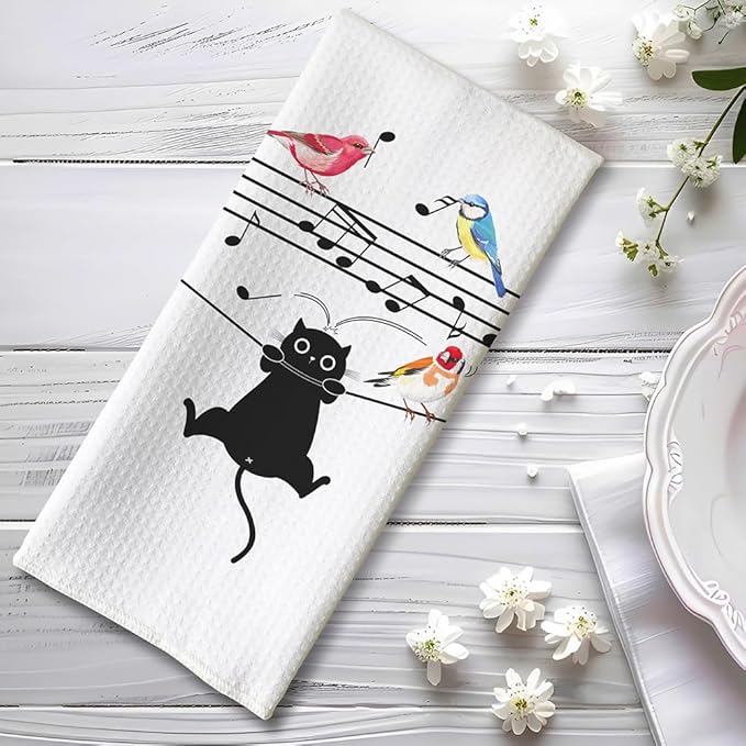 Cat Kitchen Towels - Quick-Dry Kitchen Hand Towels Decorative Art, Decorative Dish Towel for Whimsical Pet Moms | Melodic Mischief Hand Cloth & Humorous Home Accent, Playful Encounter Cat Lady Gifts