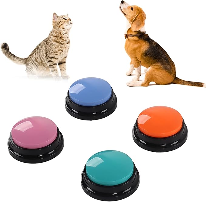 Sanpyl Dog Buttons for Communication, Voice Recording Buttons 30 Seconds Record Pet Training Buzzer, Dog Talking Set 4 Packs, Easy to Press, Funny Dog Cat Pet Training