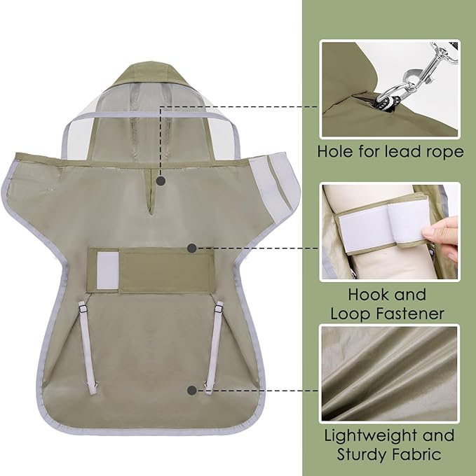Lukovee Dog Raincoat - Lightweight Hooded Dog Rain Coat for Large Medium Small Dogs, Adjustable Poncho Jacket with Reflective Stripes & Built-in Storage Pocket (Green, Large)