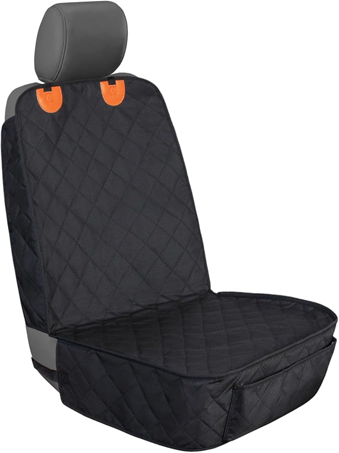 Dog Car Seat Cover Front Seat - Waterproof and Non-Slip, Heavy-Duty Pet Seat Protector with Side Flaps, Full Protection for Front Bucket Chairs on Cars SUVs Trucks (Black, Standard Front)