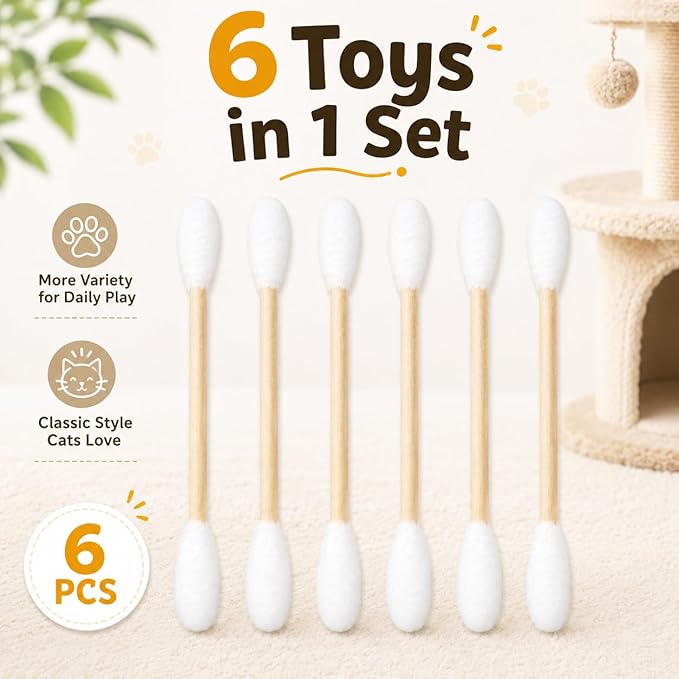 Cat Q Tip Toy with Catnip Cotton Swabs Qtip Cat Toy Pack Catnip Toys for Indoor Cats Giant Qtip Cat Toy Chew Sticks, Durable Felt Interactive