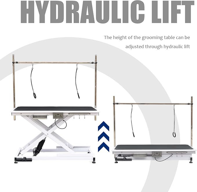 49.6” Professional Pet Grooming Table, Modern Style, Adjustable Height, Sturdy & Stable, Up to 330LBS, White, Alloy Steel