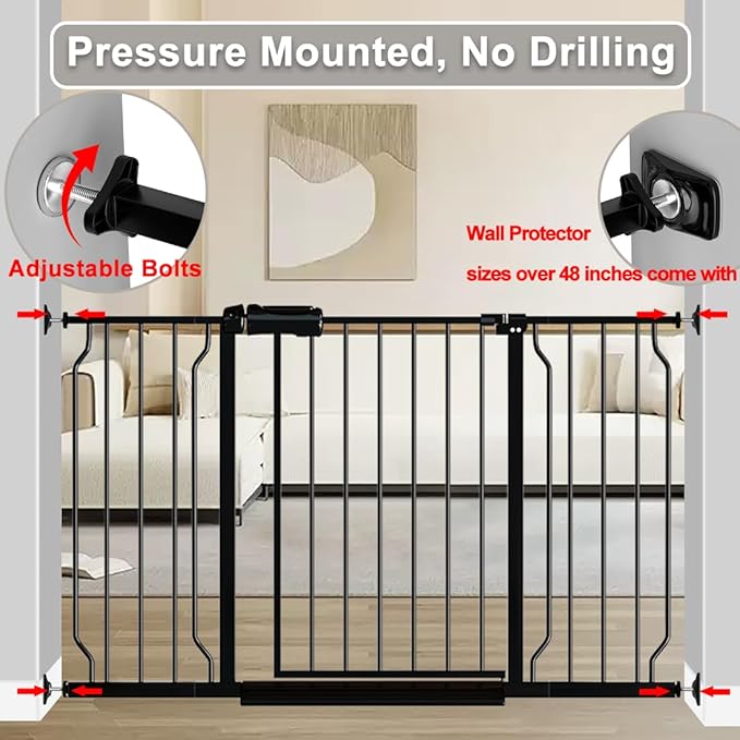 Fairy Baby Extra Wide Baby Gate Black 67-71.5 Inch Wide, Walk Through Pressure Mounted No Drill for Doorways, Long and Large Tension Gate for Pet and Kids