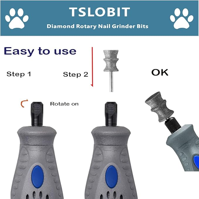 Diamond Dog Nail Grinder Attachment,1/8'' Pet Nail Grinder Wheel for Dog Nail Grinder, Diamond Rotory Bit for Dogs&Pets Nail Care (Large D+V)