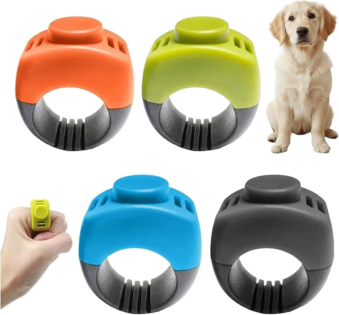 The Set of Easy Clicking Finger Ring Clicker Included Large and Small 2 Sizes,Suitable for Dogs Cats Horses traing Allowing Effective Versatile Training (4pcs Grey+Green+Orange+Blue)