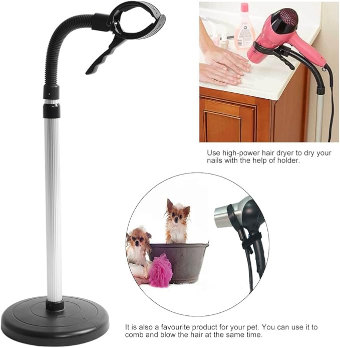 Height- Floor Hair Dryer Stand with 360° Rotation & Non-Slip Base – Compatible with Most Hair Dryers, Ideal for Women and Pet Grooming