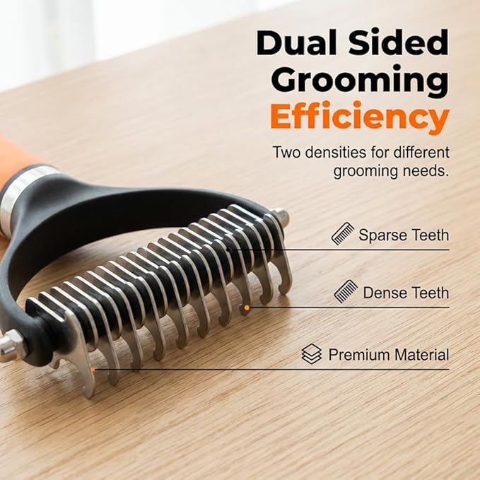 Pet Grooming Brush Tool, Double Sided Dematting Comb for Cats & Dogs, Undercoat Rake Safe Dog Deshedding Brush, Pet Dematting Comb for Long Thick Haired Pets, Removes Tangles Knots and Loose (Green)