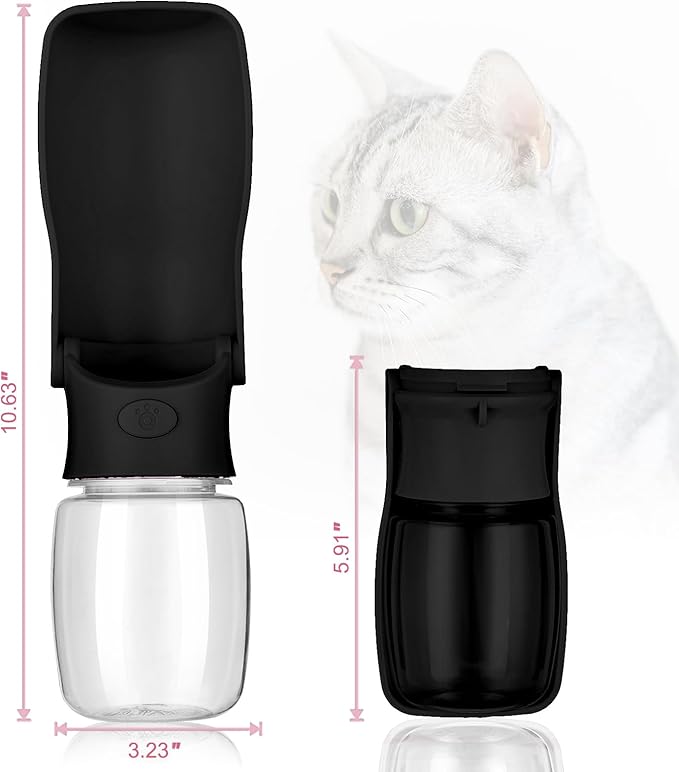 Portable Dog Water Bottle, Foldable Dog Water Bottle Leak Proof Dispenser for Puppy Small Medium Large Dogs, Pet Drink Cup for Walking Hiking Traveling(Black,12oz)