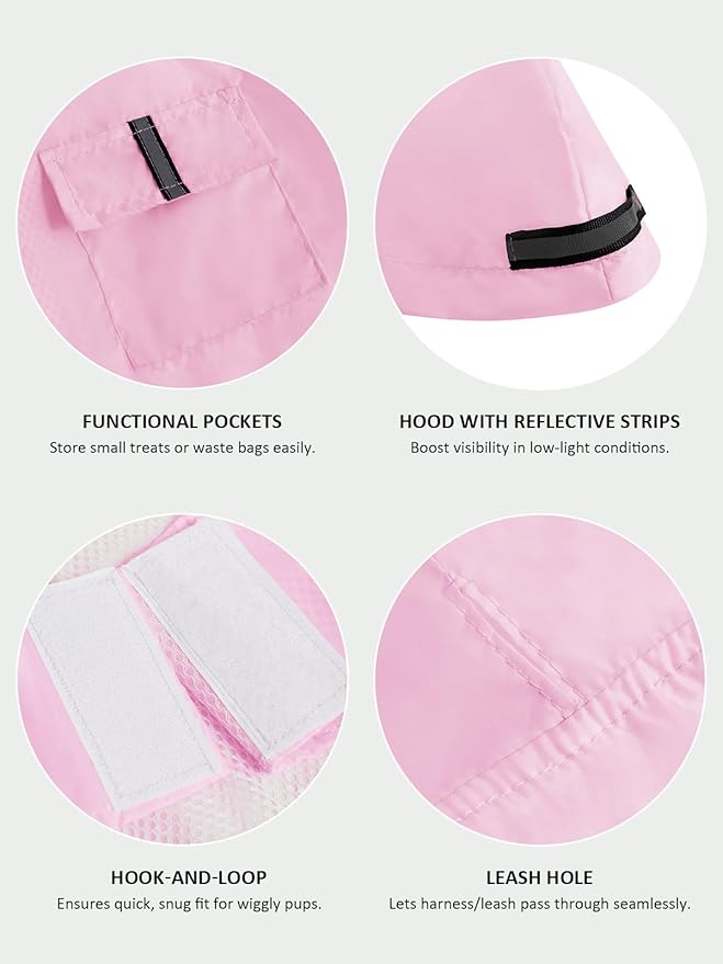 Dog Raincoat Reflective Adjustable Hooded Pet Rain Jacket Poncho with Leash Hole for Dogs S-5XL