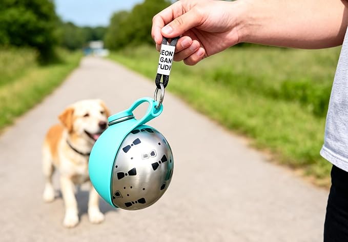 Dog Water Bottle Portable, 285ml Leakproof Stainless Steel Pet Water Dispenser with Lanyard, BPA-Free Spherical Travel Water Bowl for Small Medium Dogs, Outdoor Walking, Hiking,