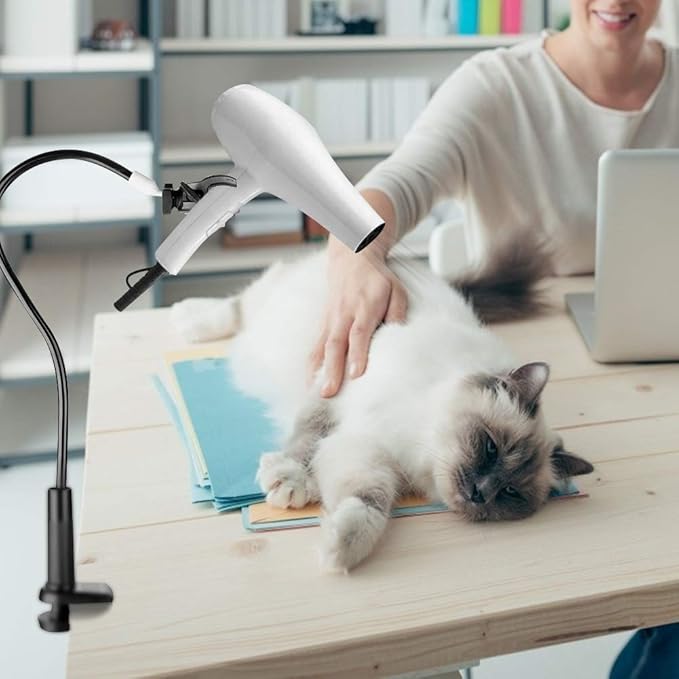 Ejoyous Hands- Hair Dryer Holder Dog Pet Grooming Table Blower Dryer Stand Aluminum Alloy Grooming Dryer Hose Holder Desktop Clamp Clip Adjustable Flexible with Clamp