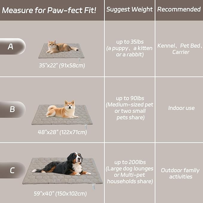 Dog Cooling Mat, Breathable Cooling Mat for Dogs Q-MAX>0.4 Pet Blanket, Washable Cooling Pad for Dogs & Cats, Summer Relief Neutral Decor Mat for Crate, Floor and Car, Taupe, Size A 35"x22"