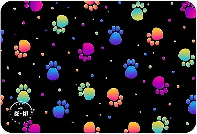 BE-KH Absorbent Pet Feeding Mat for Dogs & Cats, Quick Dry Dog Bowl Mat for Food and Water, Ultra-Thin, Non-Slip Rubber & Polyester, Waterproof & Machine Washable, Galaxy Paws, 24x16 in (60x40 cm)