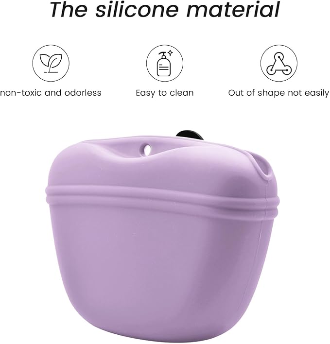 AUDWUD Silicone Dog Treat Pouch,With Dog Training Clicker,Clip on Portable Training Container,Convenient Magnetic Buckle Closing and Upgraded Waist Clip for Enhanced Stability