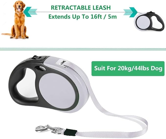 Dual Retractable Dog Leash for Walking 2 Small Dogs(Up to 44 Lbs Each) - Double Headed 18.5ft Extendable Pet Leash with Poop Bags, Non Slip Grip, One Button Control, 360 Tangle-Free (Gray, Medium)
