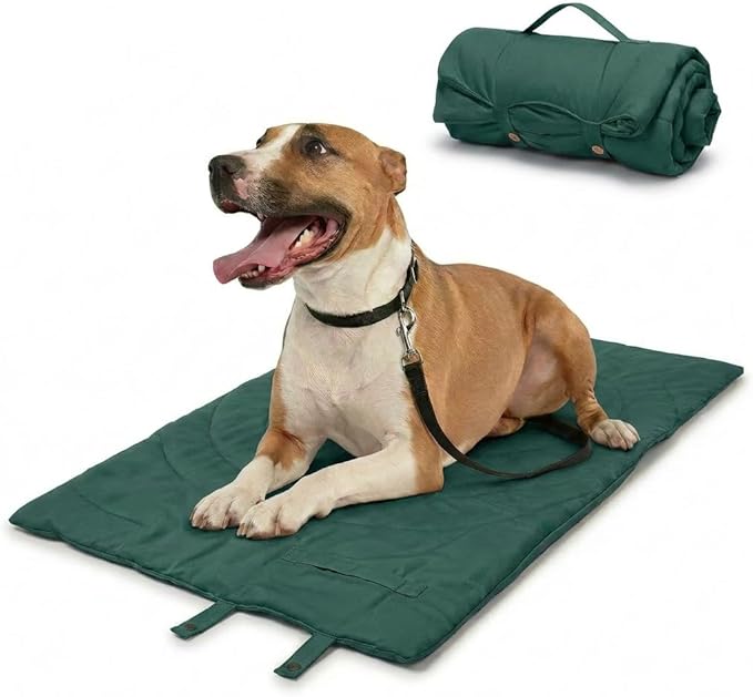 Travel Dog Bed | Camping Dog Bed | 46.46"x26.38" Waterproof Outdoor Dog Mat | Portable Place Mat for Dogs with Handle | Machine Washable | Easy Clean for Outdoor Adventures (Green, Large)