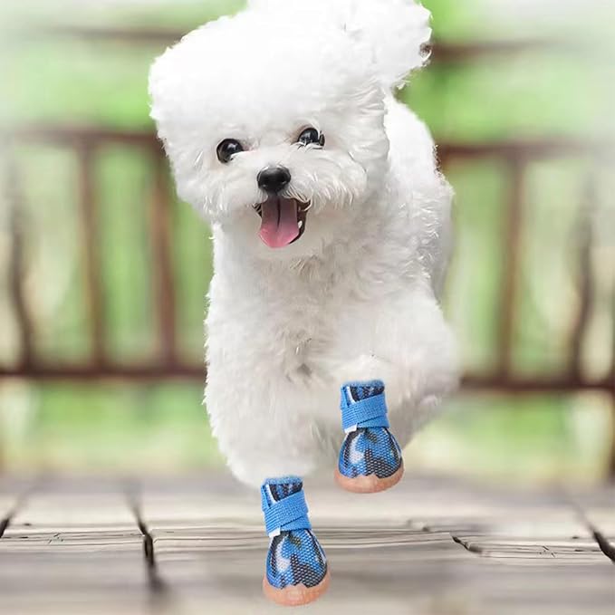 Dog Boots & Paw Protectors for Summer Hot Pavement Puppy Shoes with Anti-Slip Rubber Soles Pet Socks for Small Medium Dogs_4#(Camouflage Blue)