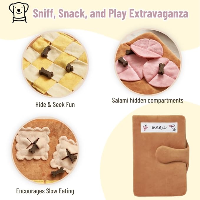 Dog Snuffle Mat Slow Feeding Mats Sniffing Puzzle Toys Interactive Burrow Activity Hide and Seek Enrichment Toys for Foraging Training Dog Gifts for Small Medium Large Dogs (Menu)