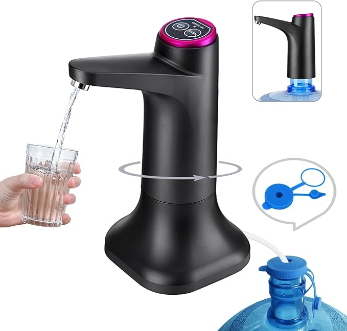 5 Gallon Water Pump, Water Dispenser for 5 Gallon Bottle, USB-C Rechargeable Water Jug Dispenser, Portable Automatic Water Pump for Home, Black