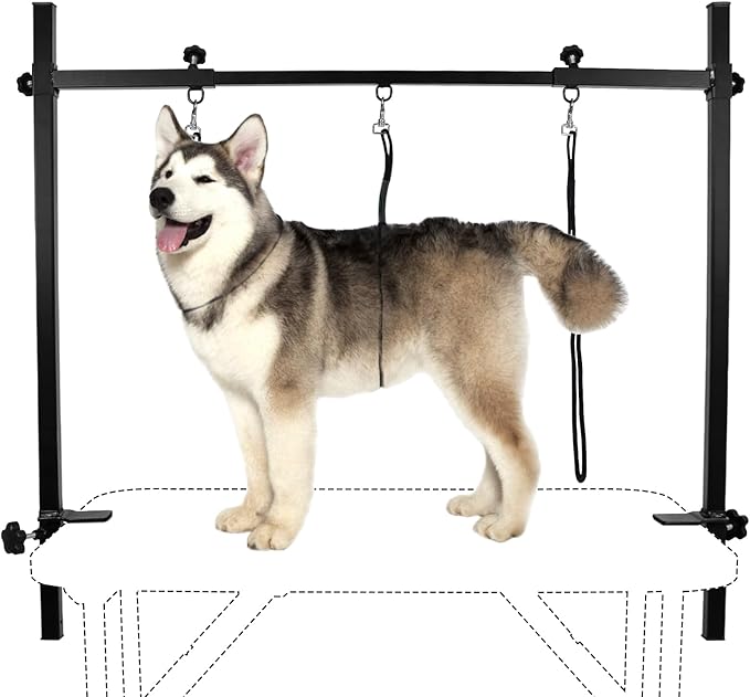 LEIBOU H-Shape Dog Grooming Arm Pet Supplies Grooming Table Arm with 3 Noose and Clamp Heavy Duty Aluminum Alloy Frame with 35.4” Adjustable Height and 36.2” ~ 50” Adjustable Width Dog Grooming Kit