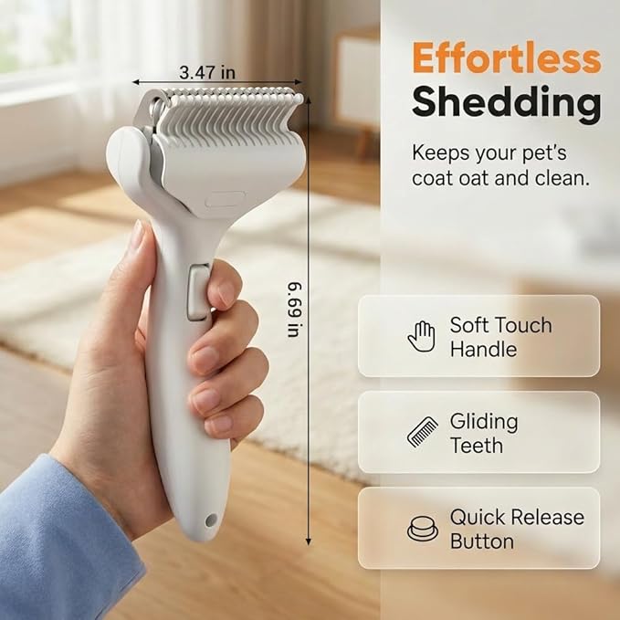 Dematting Comb for Dogs and Cats, Undercoat Rake Pet Brush for Long Hair, Dual-Sided Pet Grooming Brush Removes Tangles Knots and Loose Fur, Deshedding Grooming Tool (white)