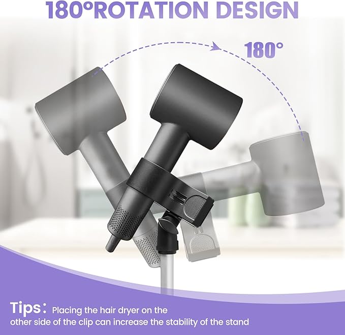 Adjustable Hair Dryer Stand, 29-59 Inch Hair Dryer Holder with Tripod and Universal Clip, 360-Degree Rotating Blow Dryer Stand for Bathroom, Vanity, Makeup Roo, black