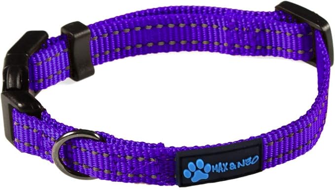 Max and Neo NEO Nylon Buckle Reflective Dog Collar - We Donate a Collar to a Dog Rescue for Every Collar Sold (X-Small, Purple)