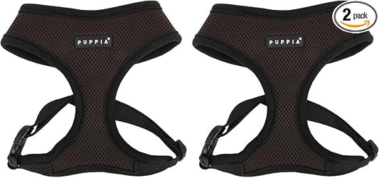 Puppia Soft Dog Harness No Choke Over-The-Head Triple Layered Breathable Mesh Adjustable Chest Belt and Quick-Release Buckle, Brown, Small (Pack of 2)