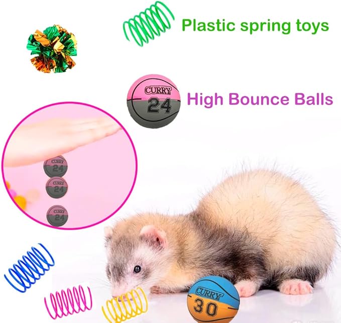 15pcs Ferret Squeaky Toys Set Rubber Balls Ferret Teeth Grinding Chewing Balls Teething Bouncy Bell Ball Interactive Sound Squeaker Toy Exercise Scratch Chew Toy for Ferrets Pet Cat Dog Small Animals