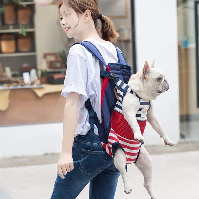 Dog Backpack Carrier Small Dog Backpack, Pet Dog Front Backpack Legs Out Chest Carrier for Small Dogs, Cat Backpack Carrier Dogs Travel Back Pack Hands-Free Hiking Bike Motorcycle (Size:11–19 lbs)
