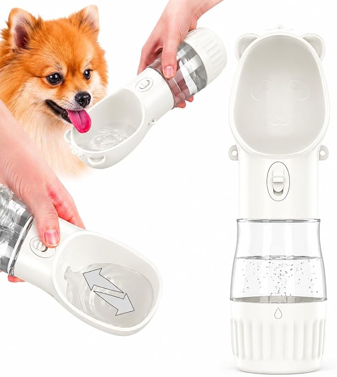 YFL Dog Water Bottle Portable with Food Container - 2 in 1 Leak Proof Drinking Cup and Food Container with Crossbody Strap, for Puppy Small Medium Dogs Walking Hiking Travel and Camping (White)