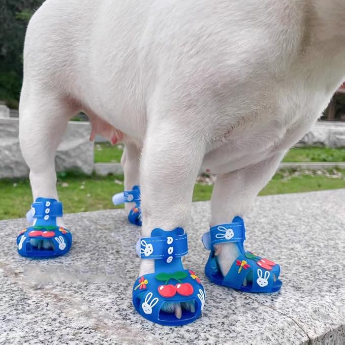Cute Summer Dog Shoes Sweet Cherry Puppy Sandals Pet Jelly Shoes Flats, Dog Booties Paw Protector for Summer Hot Pavement (Candy Blue, #6: 2.68''x2.05''(Length*Width))