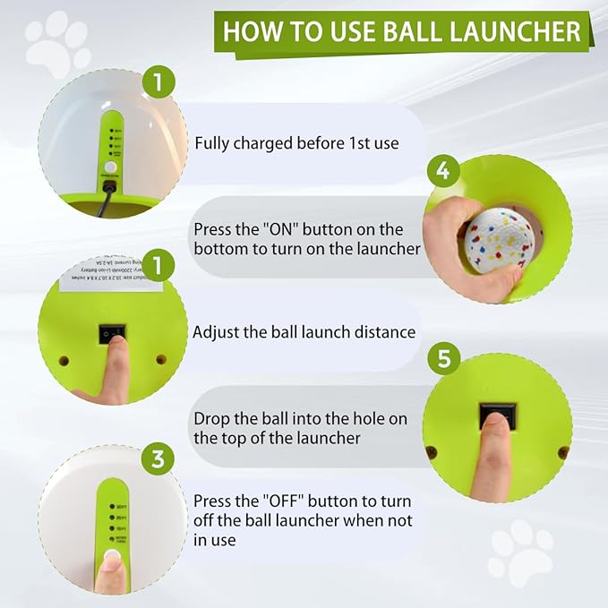 Interactive Automatic Ball Launcher for Dogs, 20-46Ft 3 Distance, Ball Thrower for Medium & Large Dogs, with 12pcs 58mm ETPU Tennis Balls, Rechargeable Dog Toy for Outdoor Lawn