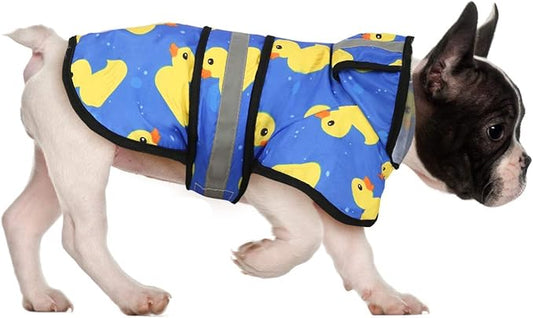 HDE Dog Raincoat Jacket Reflective Adjustable Hooded Pet Poncho Rain Coat with Leash Hole for Small to X-Large Dogs Rubber Ducks - M