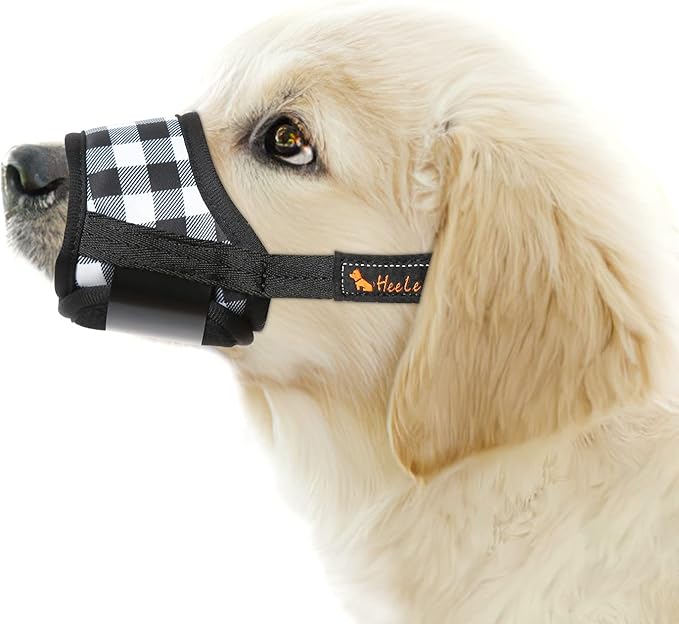 HEELE Dog Muzzle,Soft Nylon Muzzle Anti Biting Barking Chewing,Air Mesh Breathable Drinkable Adjustable Loop Pets Muzzle for Small Medium Large Dogs 4 Colors 4 Sizes (P-Black White Plaid, S)