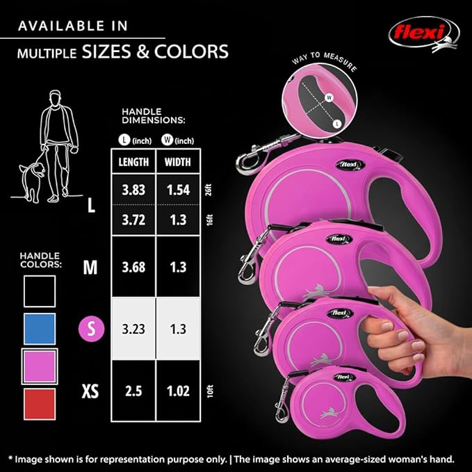 FLEXI New Classic Cord Retractable Dog Leash for Small Dogs up to 26 lbs. – 16 ft., Pink | Tangle-Free Pet Walking Leash with One-Handed Brake, Pause, Lock|German Quality Product