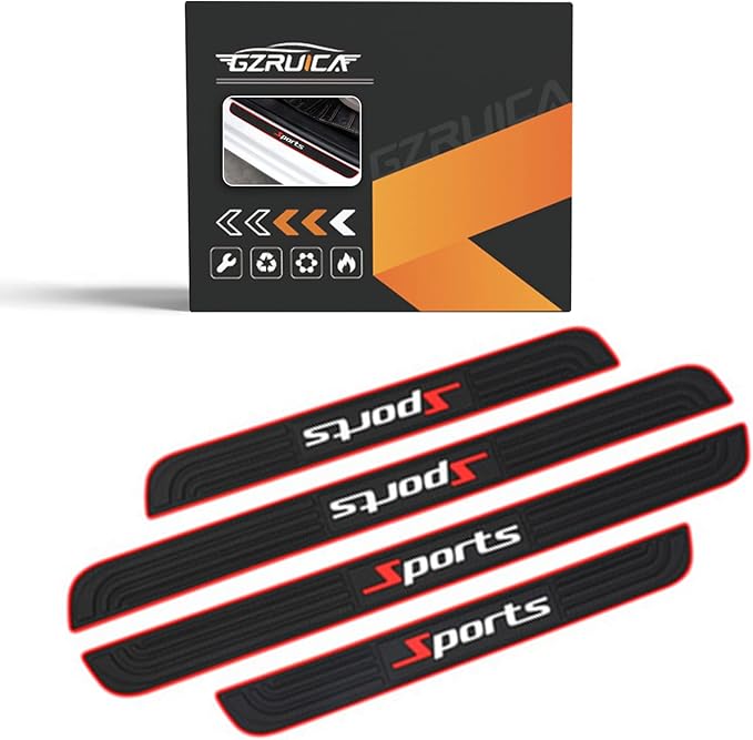 Door Sill Plate Protectors for Car - Universal Door Entry Guards Sill Scuff Cover Panel Step Protector, Welcome Pedal Protector Cover, Sports Pattern, 4pcs/Set
