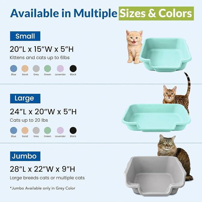 KittyGoHere Senior Cat Litter Box 1 Pack, Large Green Low Entrance Kitty Litter Box, Sized for Cats Comfort, Perfect for Senior and Arthritic Cats, Made in USA