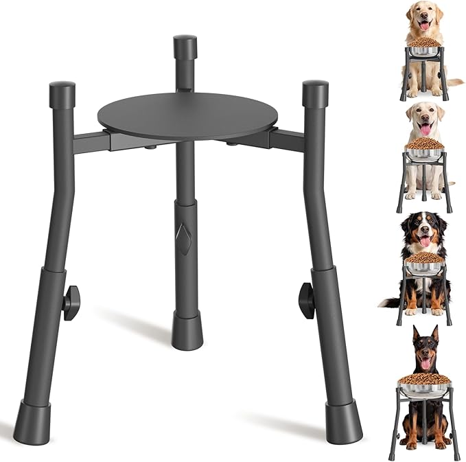 Oppro Extra-Stable Elevated Dog Bowl Stand for Large Medium Breeds, Adjustable Size 4 Heights Width 6-10in, Anti-Tip Metal Raised Food Feeder Water Dish Holder, Non-Slip Tall Single Lifted Riser