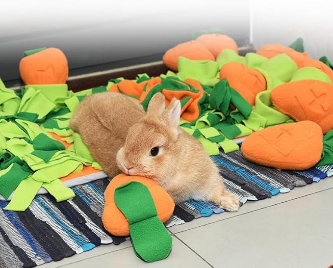 Ferret Cats Snuffle Mat Fleece Foraging Mats Interactive Feeding Toy Small Animal Rabbit Guinea Pig Rat Hamster Anti Slip Treat Dispenser Slow Feeder (Carrots)