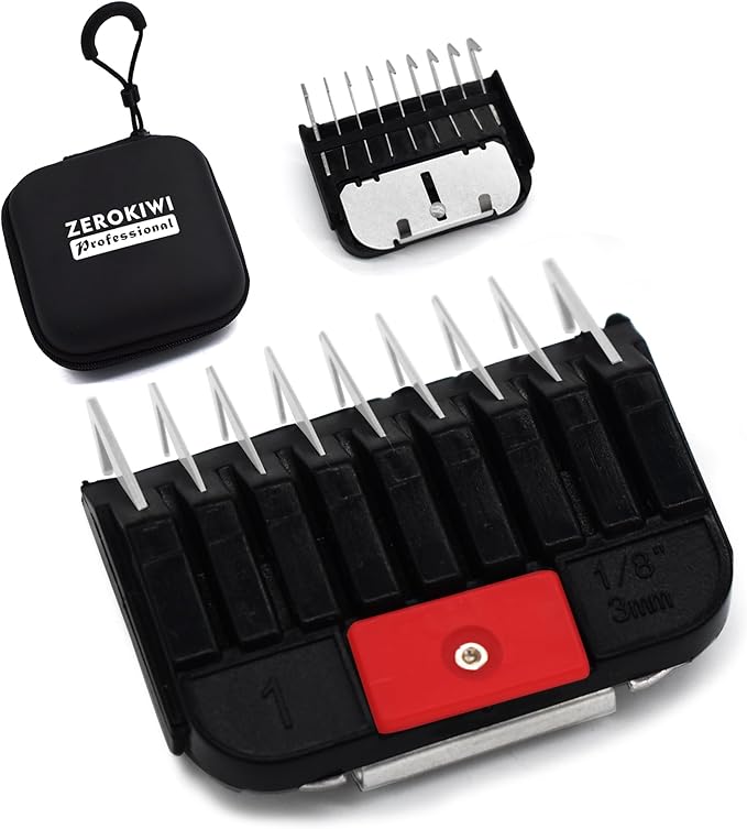 Professional A5-Style Animal Clipper Stainless Steel Color-Coded Snap-on Attachment Guard Guide Comb, 1/8"-1" Compatible with Wahl KM Series Oster A5 Andis Detachable Blade Pet Dog Groomers (#1-1/8")