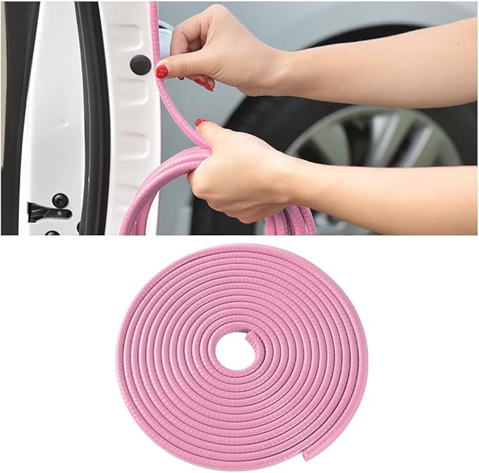 Osilly Car Door Rubber Seal Strip, 32.8Ft Self Adhesive Weather Stripping Automotive Edge Trim, Weatherstrip Soundproof Vehicle Tailgate Window Sealing Cover, Universal for SUV RV Truck (Pink)